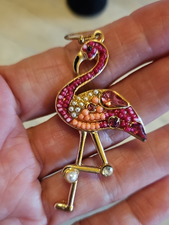 Jewelry - Pink Flamingo Drop Earrings with Rhinestone and Faux Pearl Accents